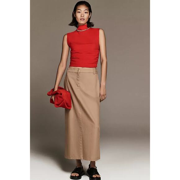 Self Contrast Anthropologie Skirt Slim Trouser Skirt Tan Size Large - Picture 4 of 10